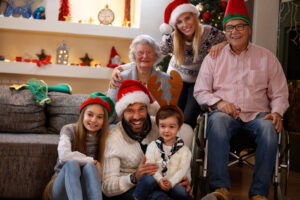 Happy family together in Christmas decorated home