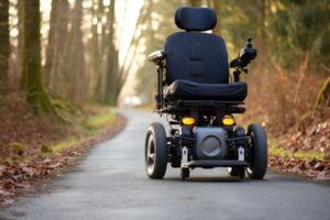 electric wheelchair on a paved path