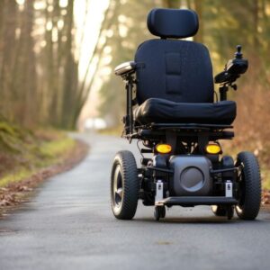 electric wheelchair on a paved path